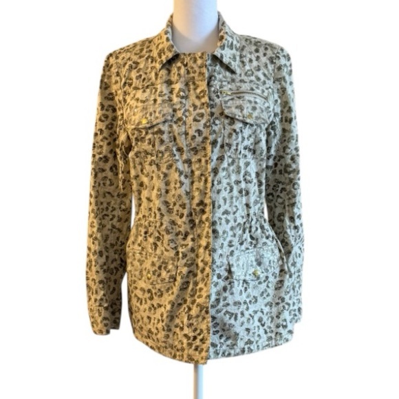 Chico’s Leopard Print Utility Jacket Size 0 Animal Print Button Front - Picture 1 of 9
